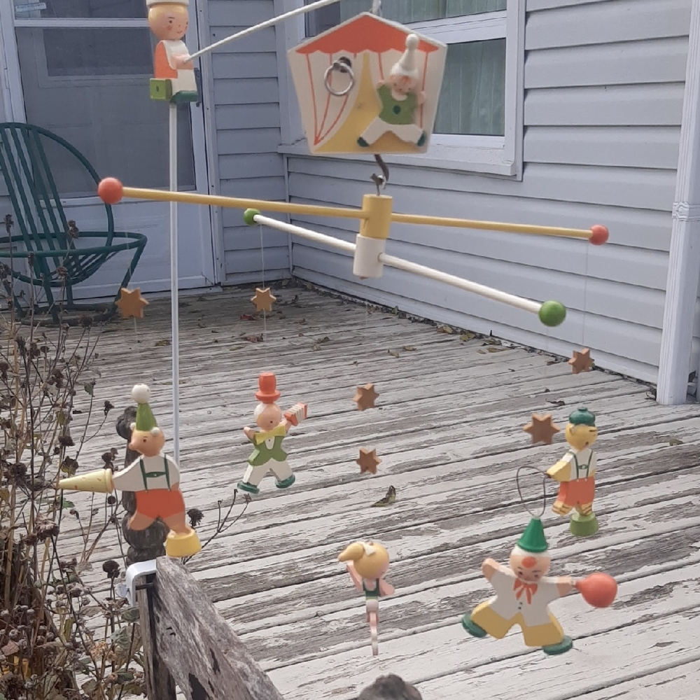 1960's🧸RARE🧸Handpainted Wood Musical Circus🎪Mobile EXCELLENT CONDITION
